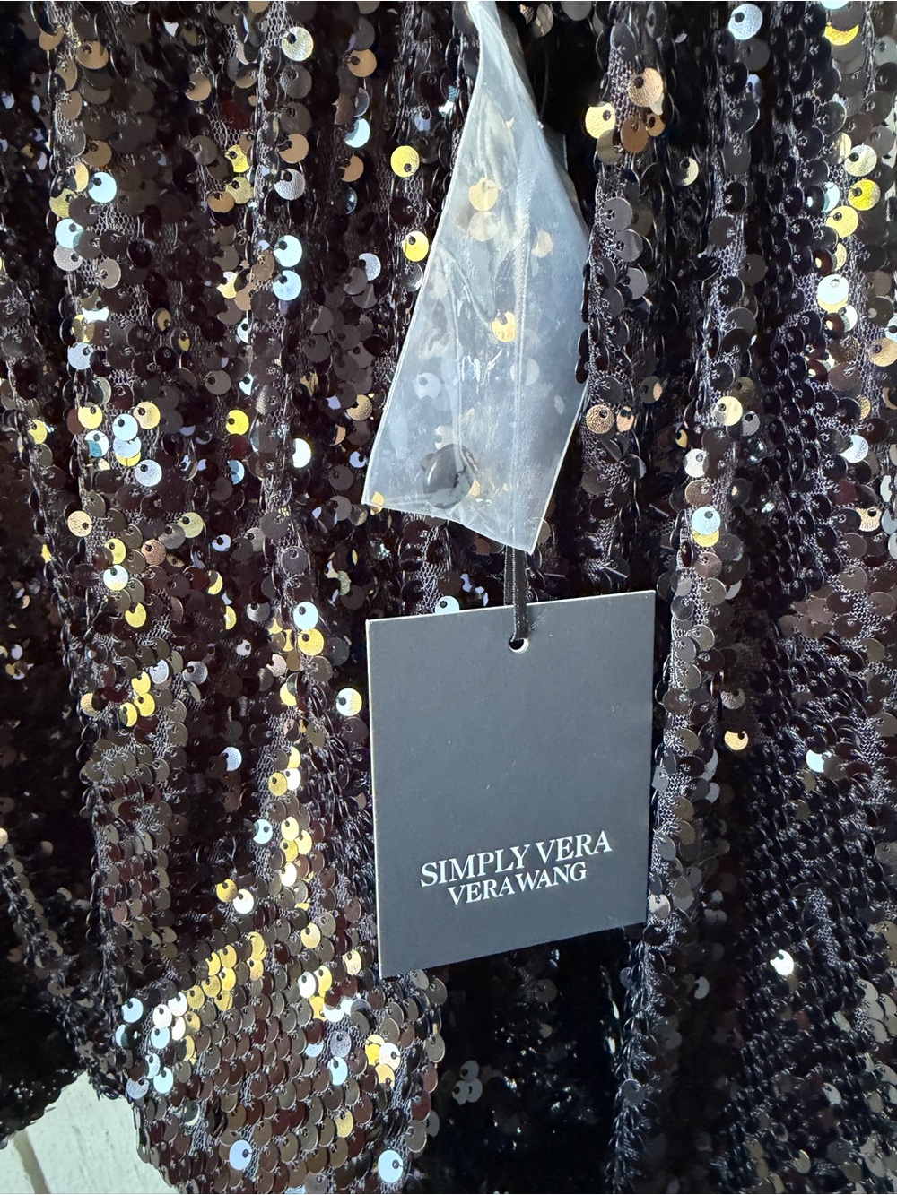 Simply Vera Vera Wang Black Sequin Long Sleeve Pullover Top - Picture 3 of 5